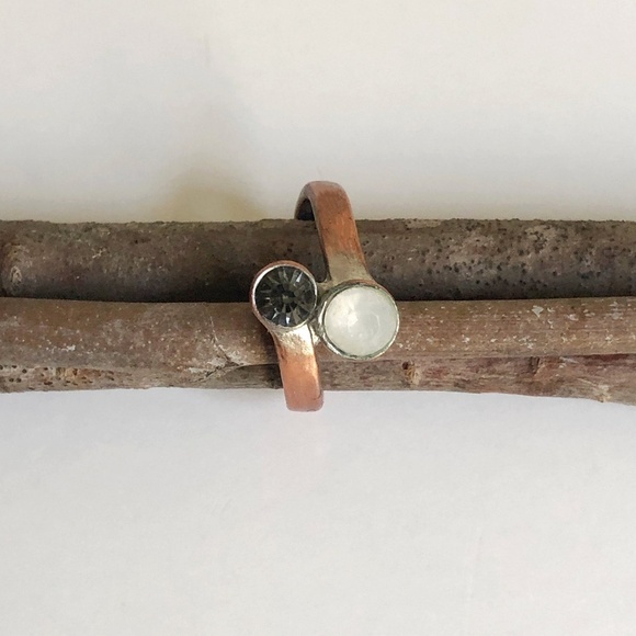 Vintage silvertone, copper and glass ring size 8 1/2 - Picture 6 of 7